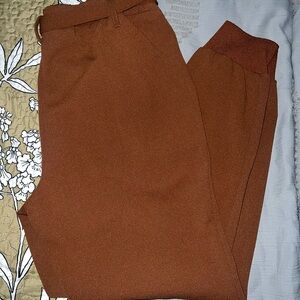 Women's Cognac Dress Pant Joggers with Waist Belt